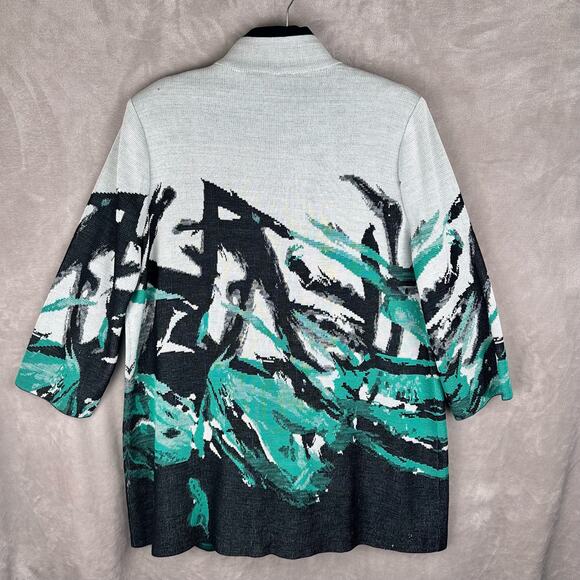 Misook Sweater Womens Large Green Cardigan Jacket Abstract Artsy Career Preppy - Picture 6 of 13